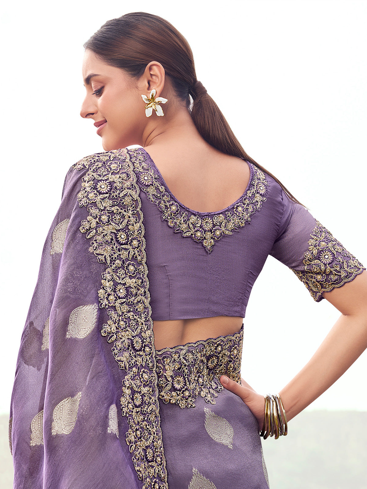 Purple tissue silk festive saree