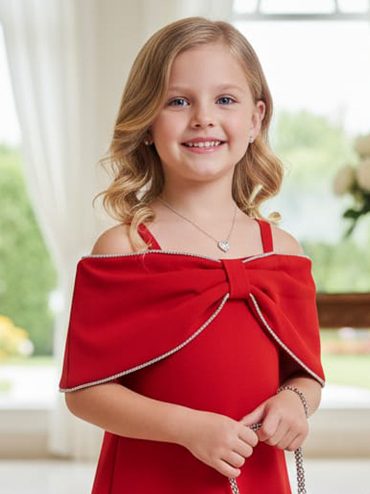 Red party wear terry rayon frock for girls