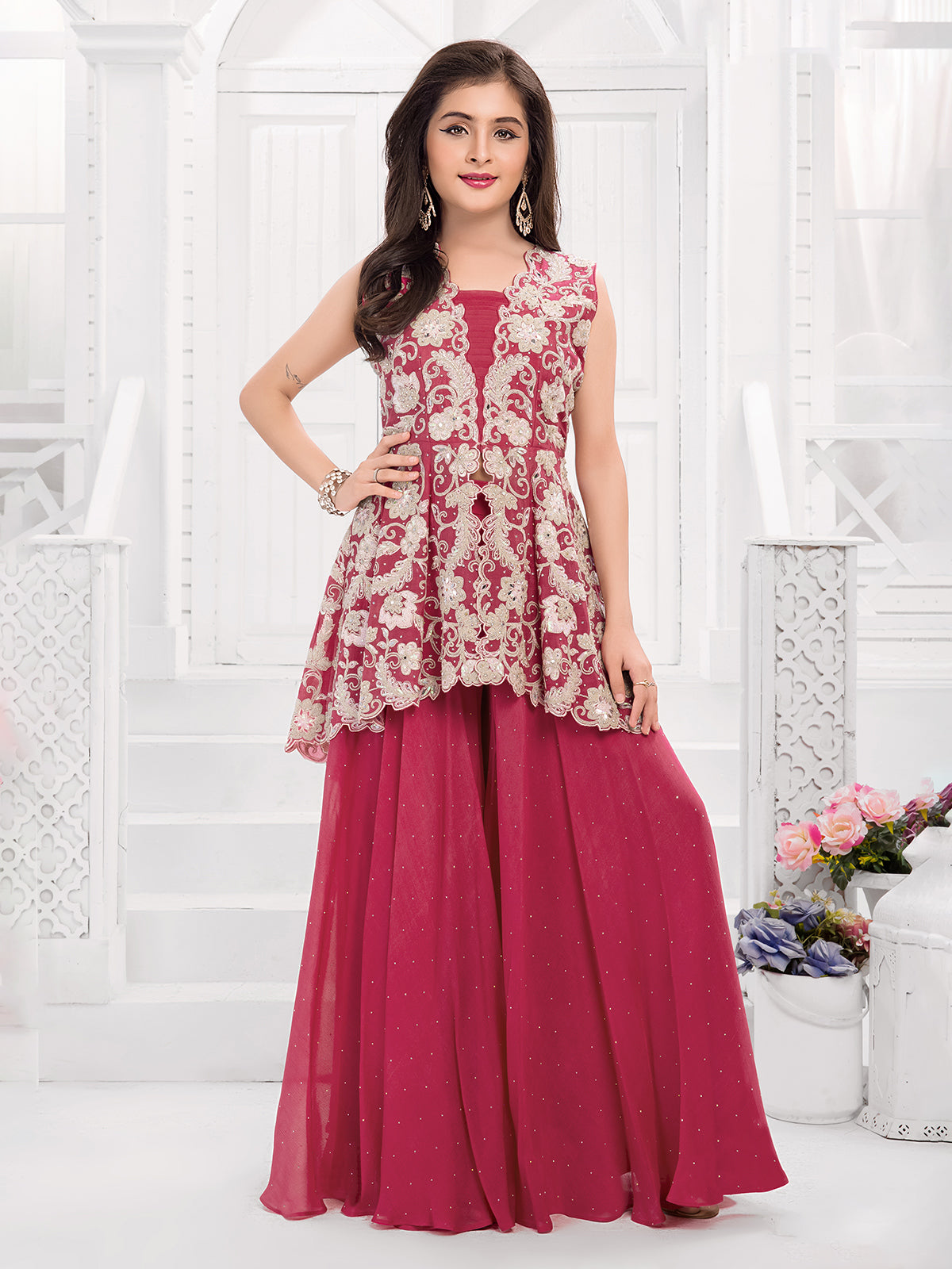 Maroon festive wear palazzo suit