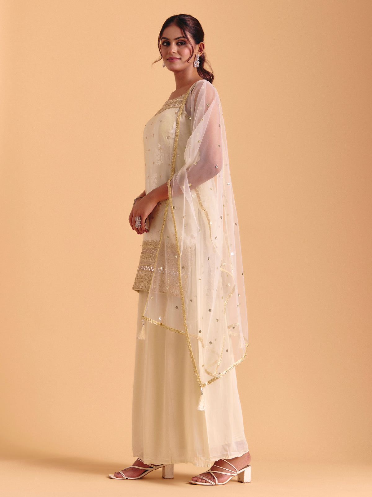 Cream silk palazzo suit for wedding wear