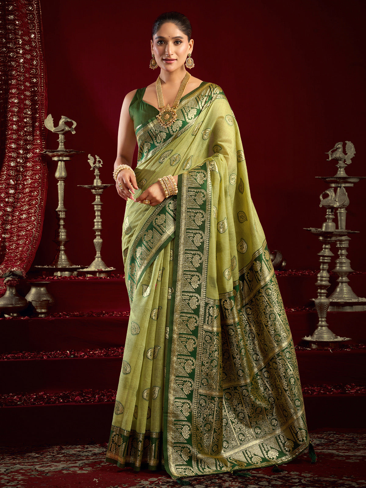 Green modal silk banarasi zari saree