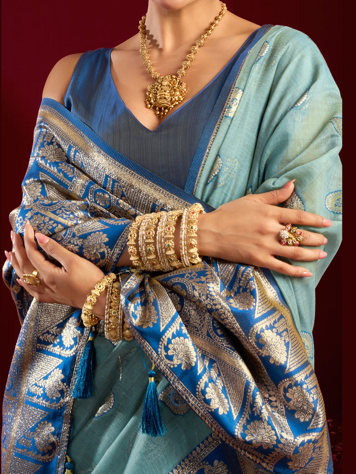 Blue modal silk traditional banarasi saree