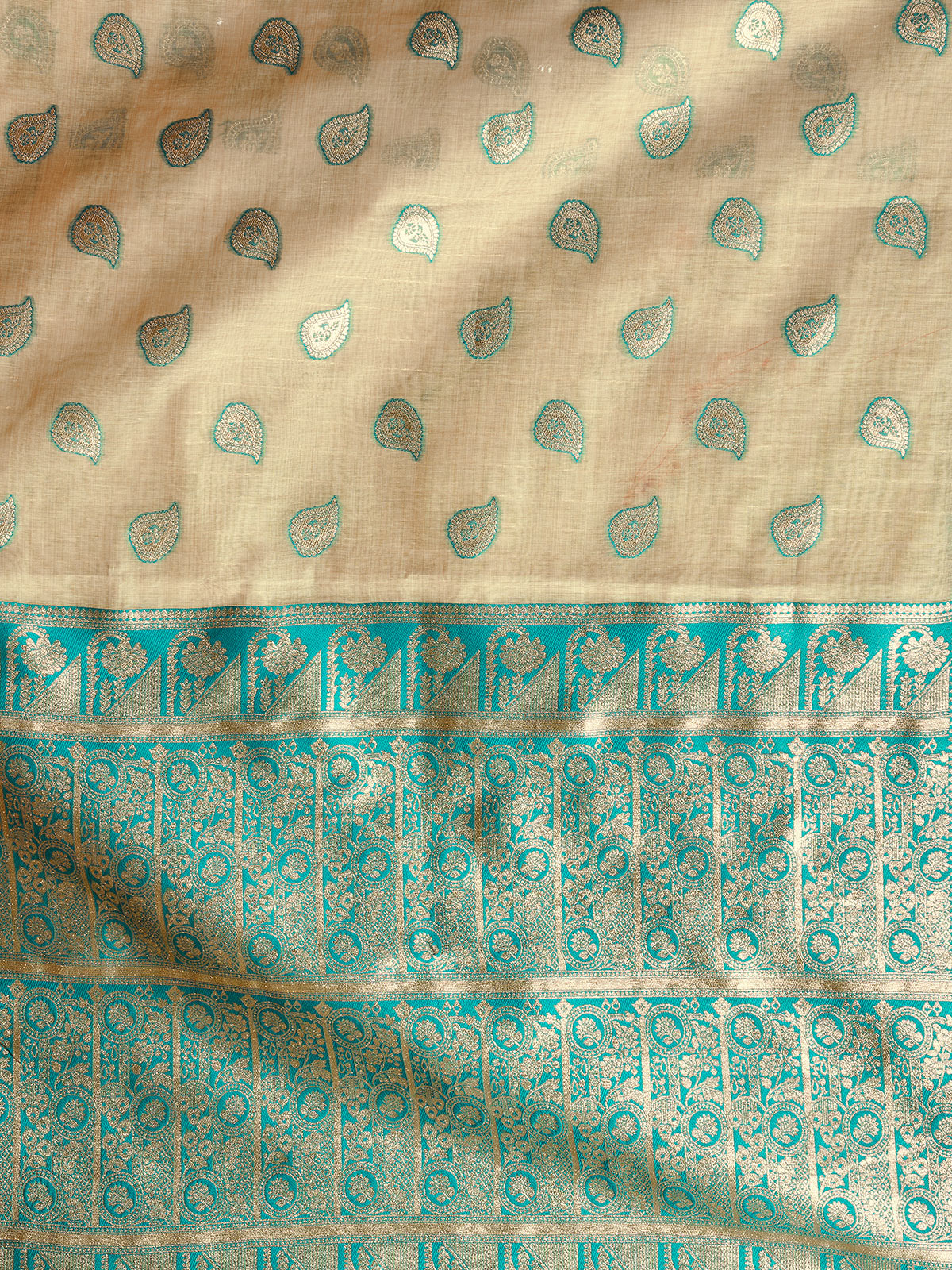 Beige modal silk banarasi zari saree