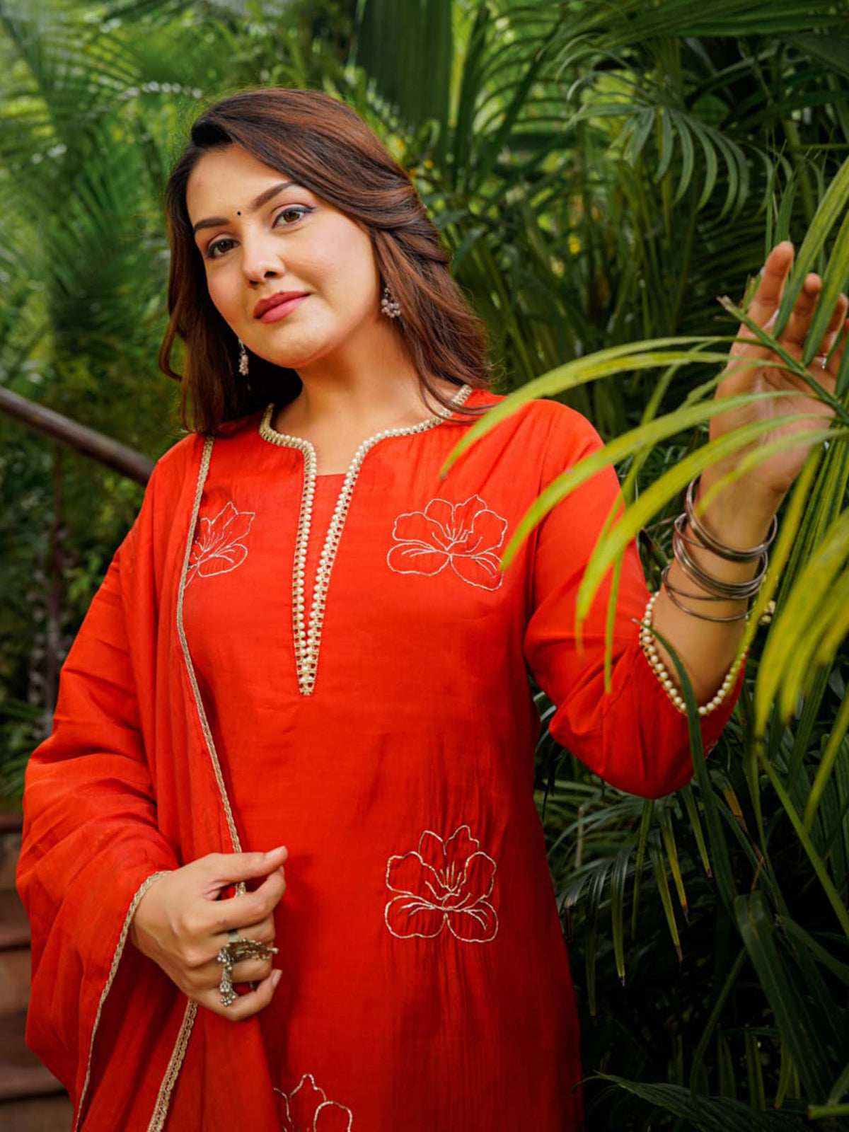 Orange cotton silk palazzo set with dupatta