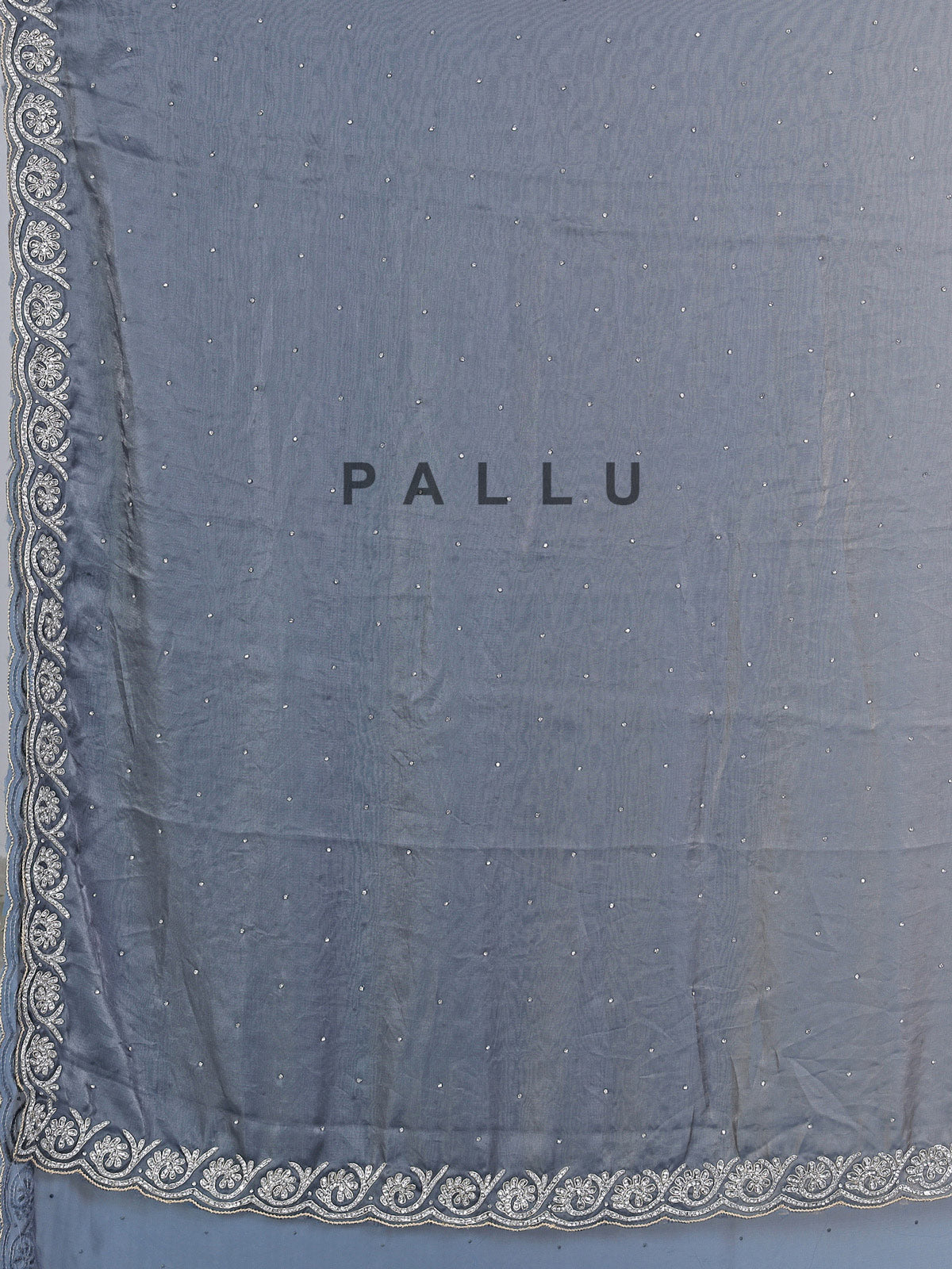 Dark grey semi tissue silk saree with diamond zardosi design