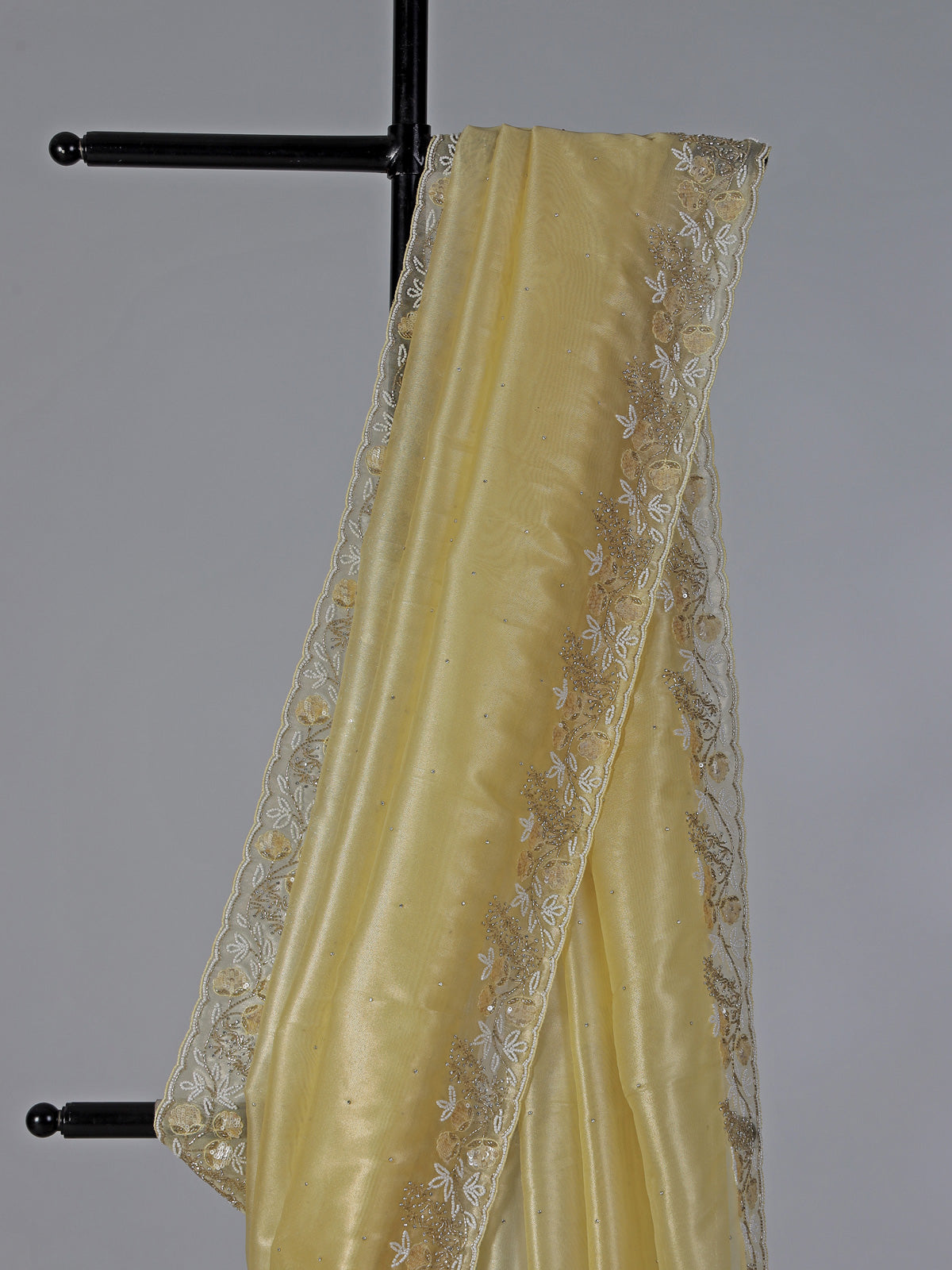 Yellow tissue silk haldi wedding saree