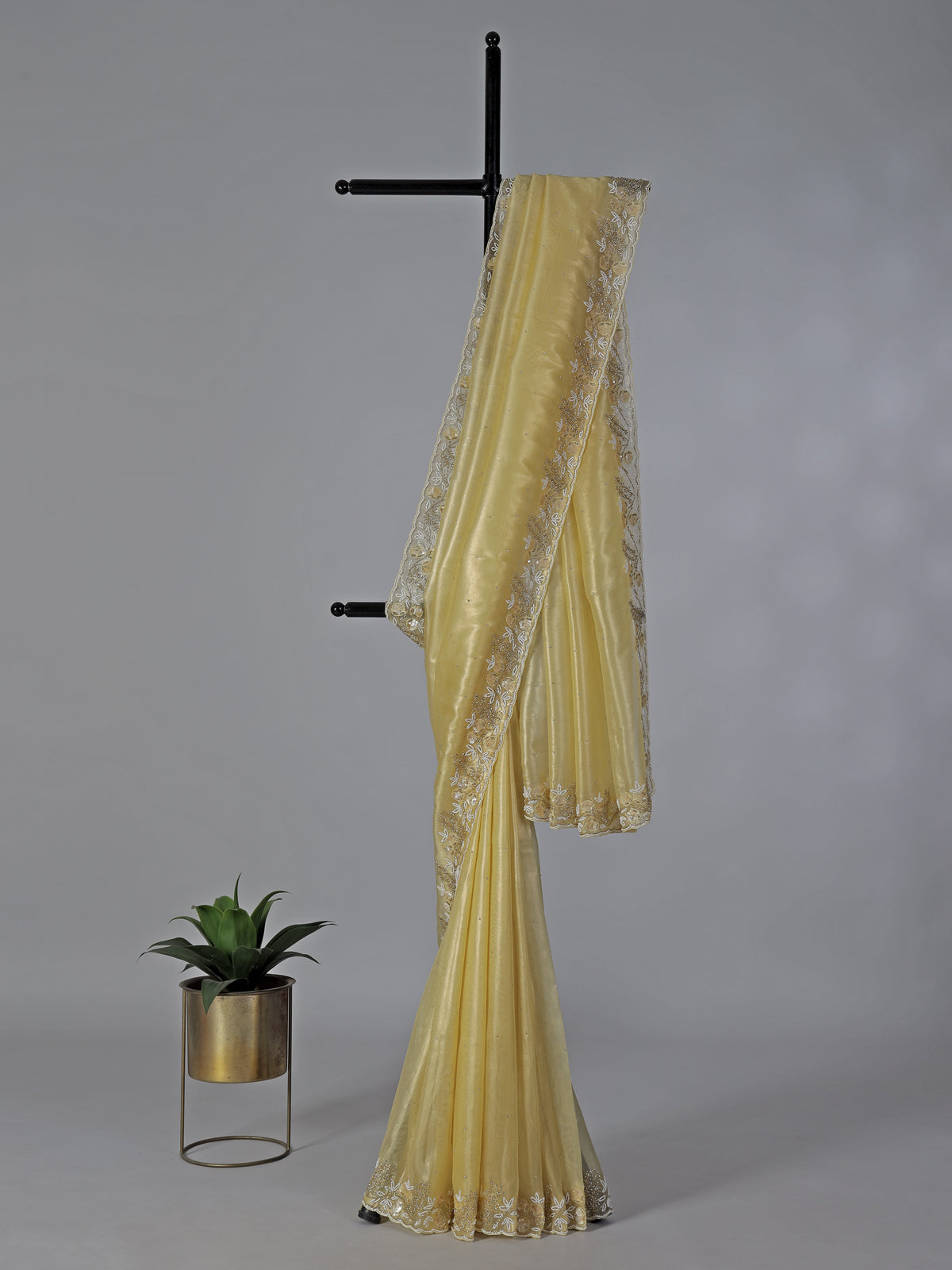 Yellow tissue silk haldi wedding saree