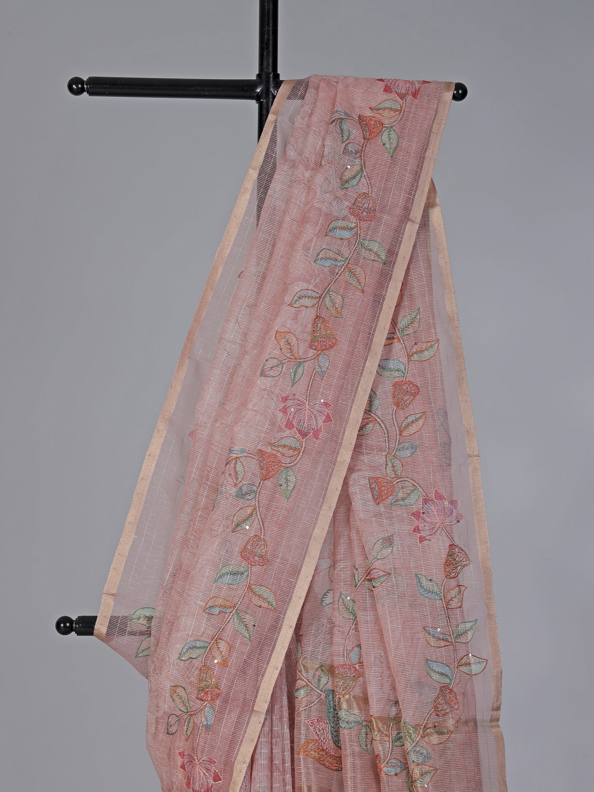 Onion pink floral cotton silk saree