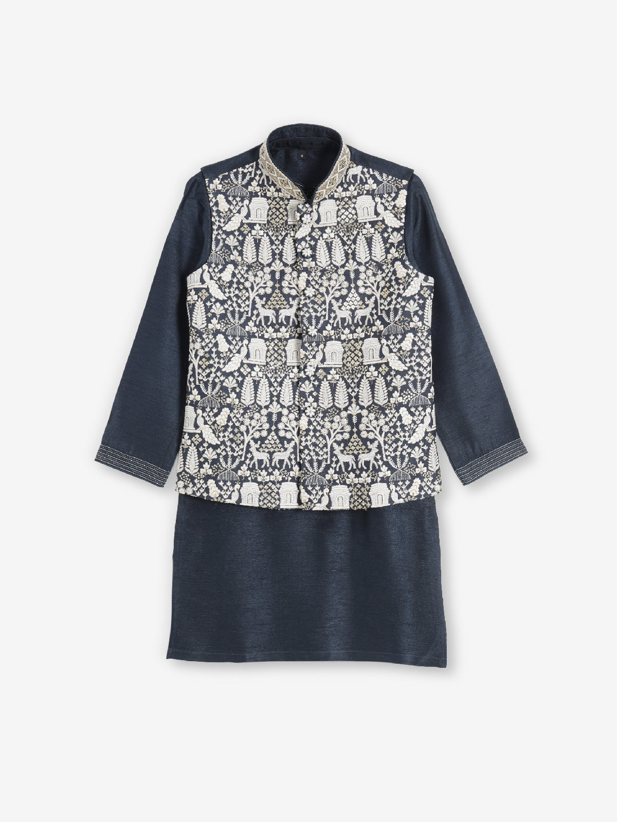 Charcoal grey silk waistcoat set for boys