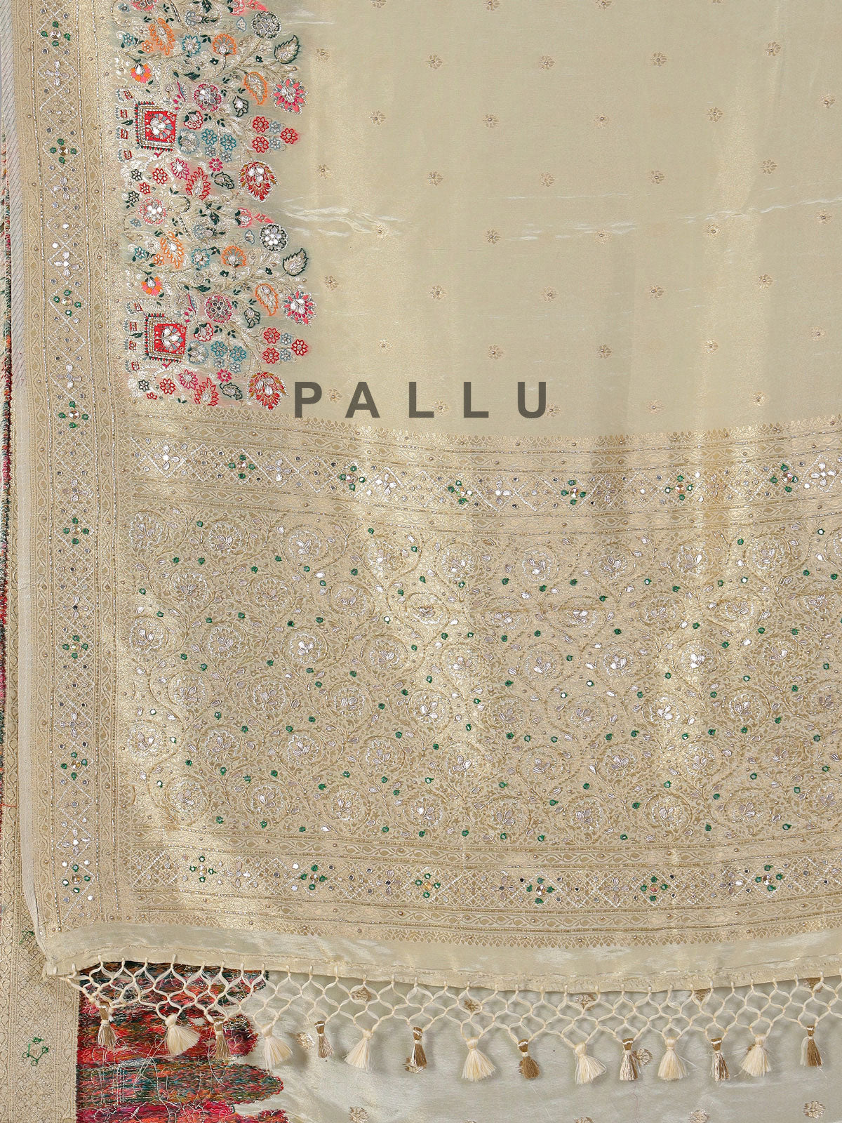 Cream dola silk festive embellished saree