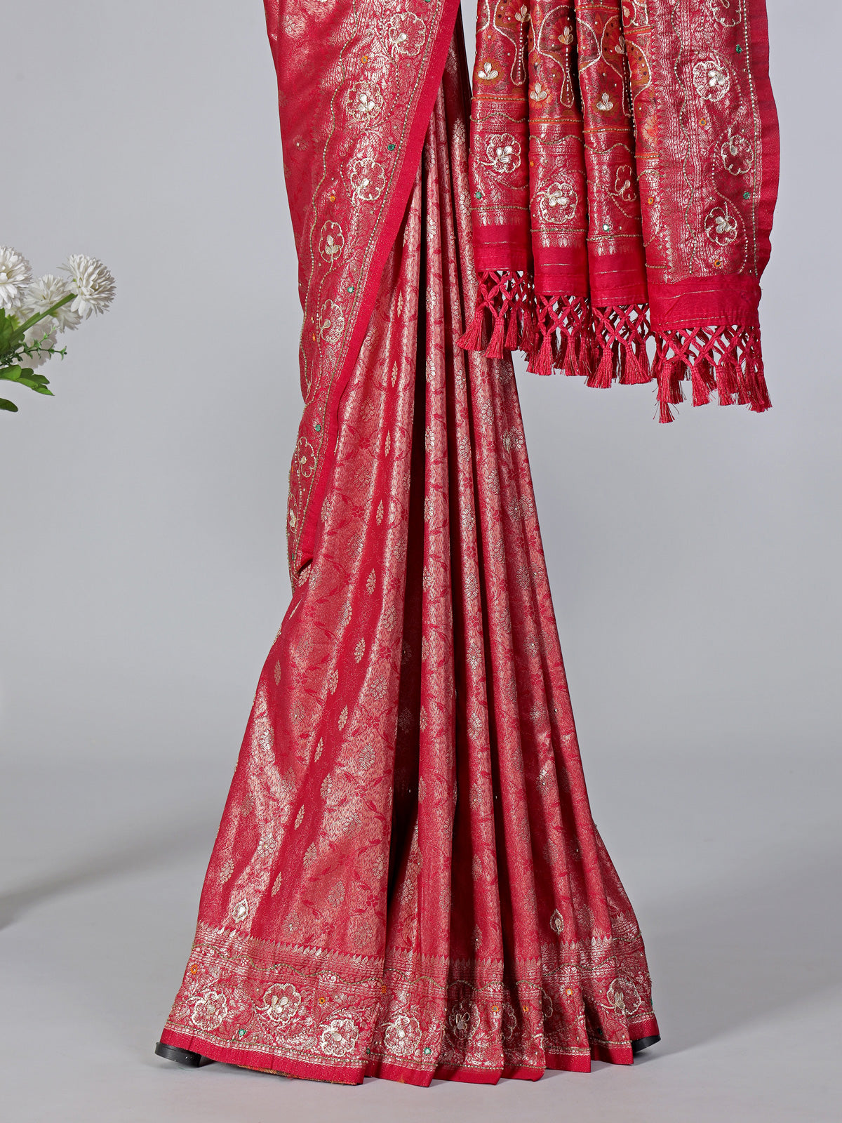 Red semi kanjivaram silk wedding wear saree