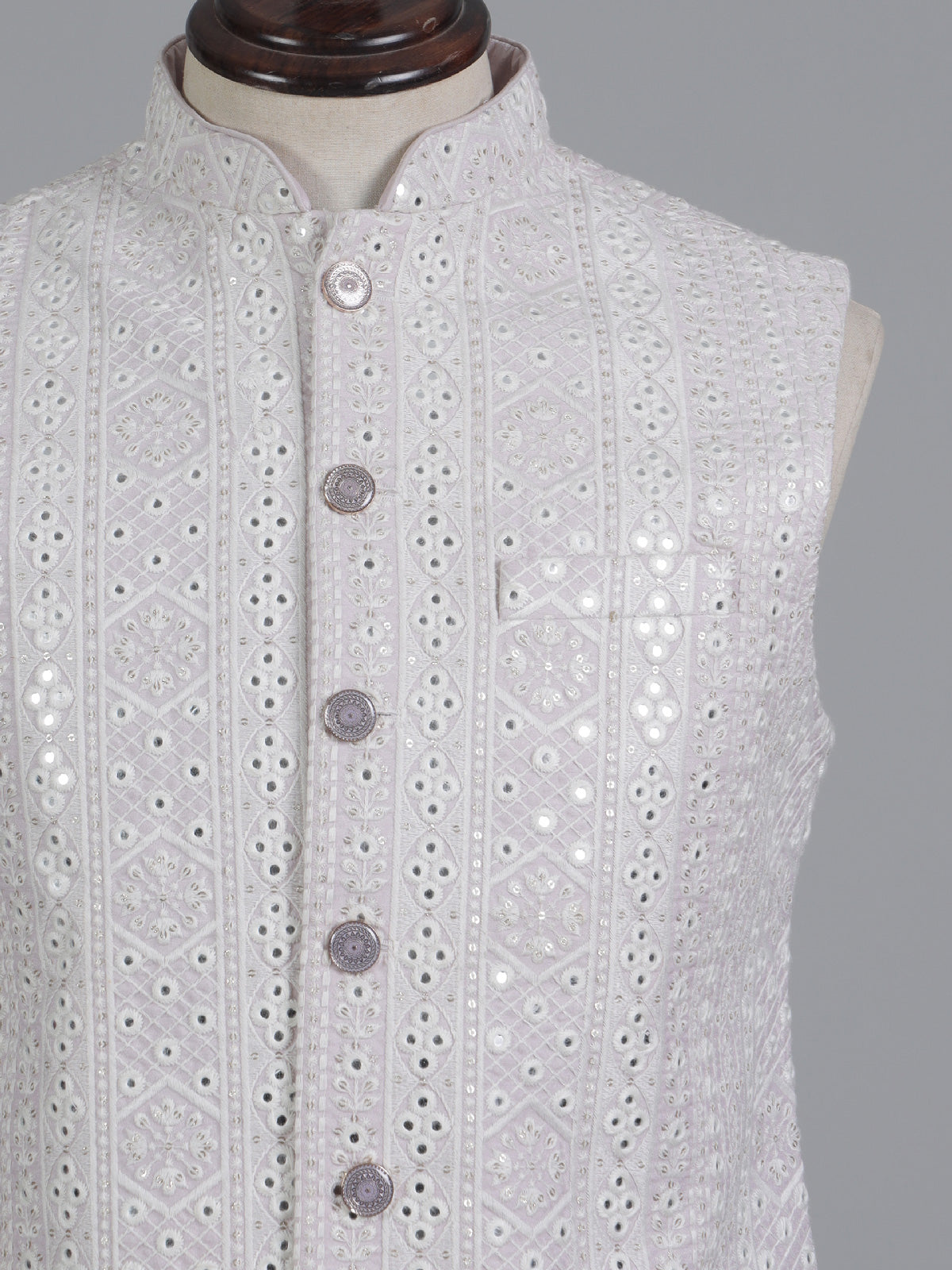 White cotton silk waistcoat with embroidery