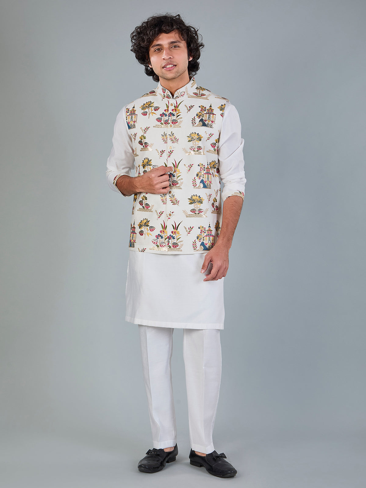 White silk reception wear waistcoat set