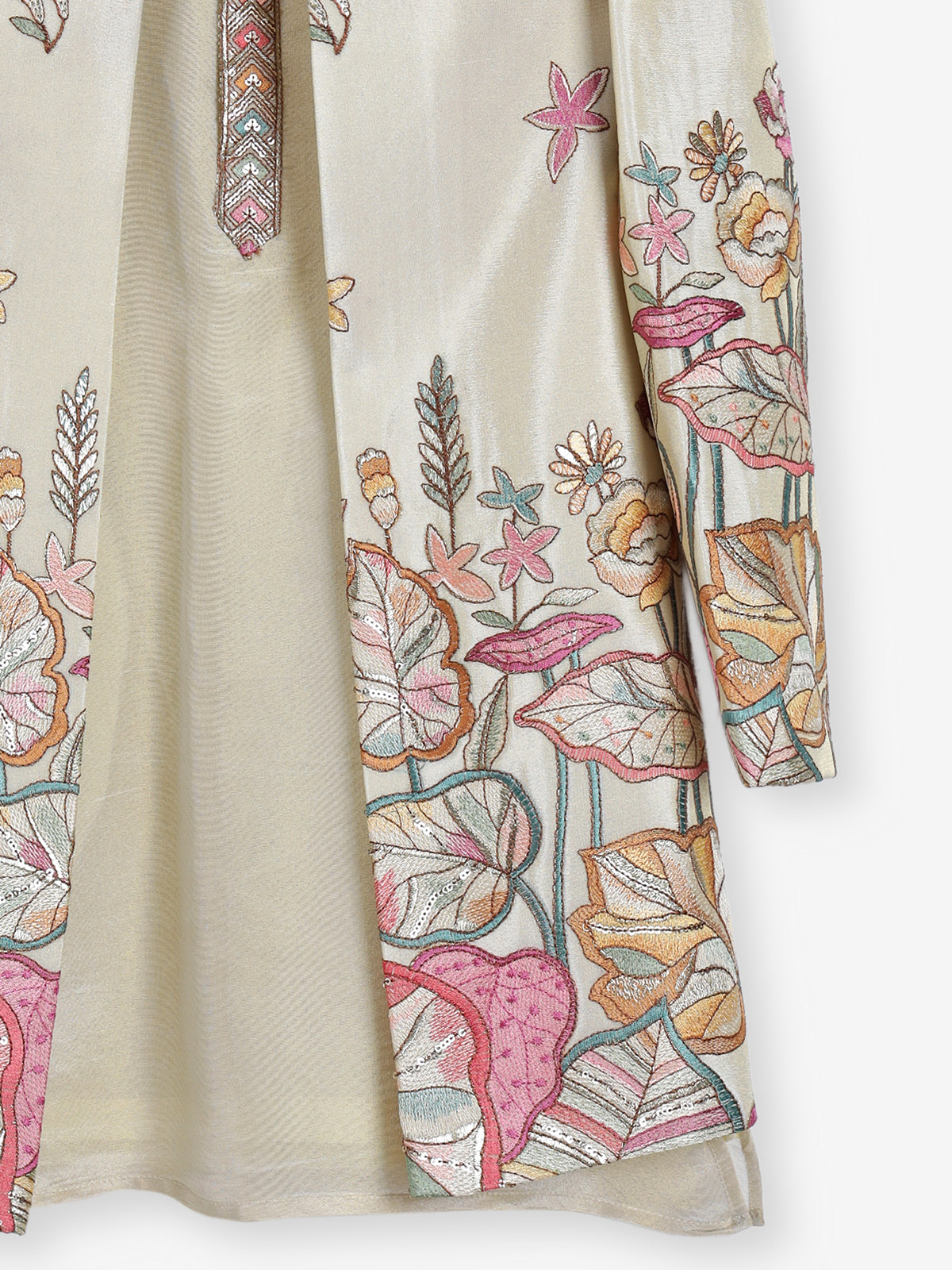 Cream silk embroidered indowestern for wedding wear