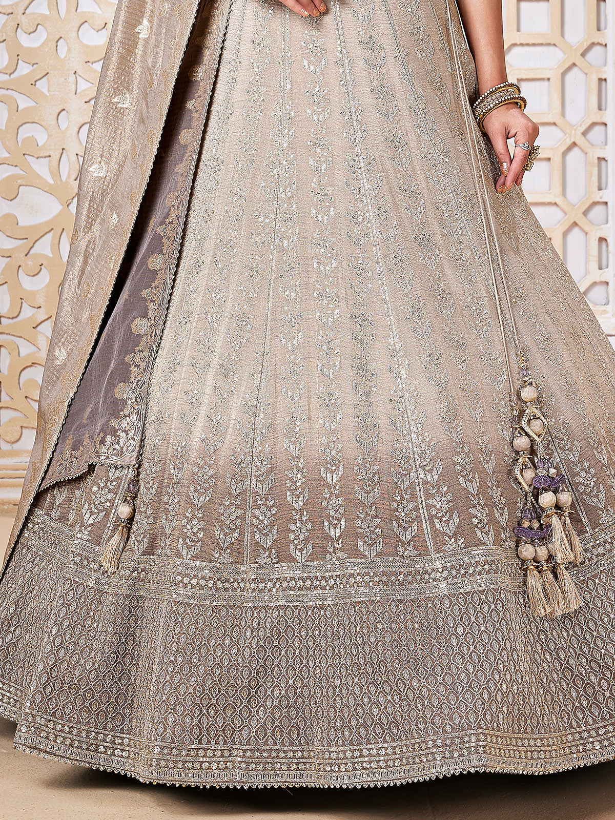 Beige shaded designer diamond work lehenga choli