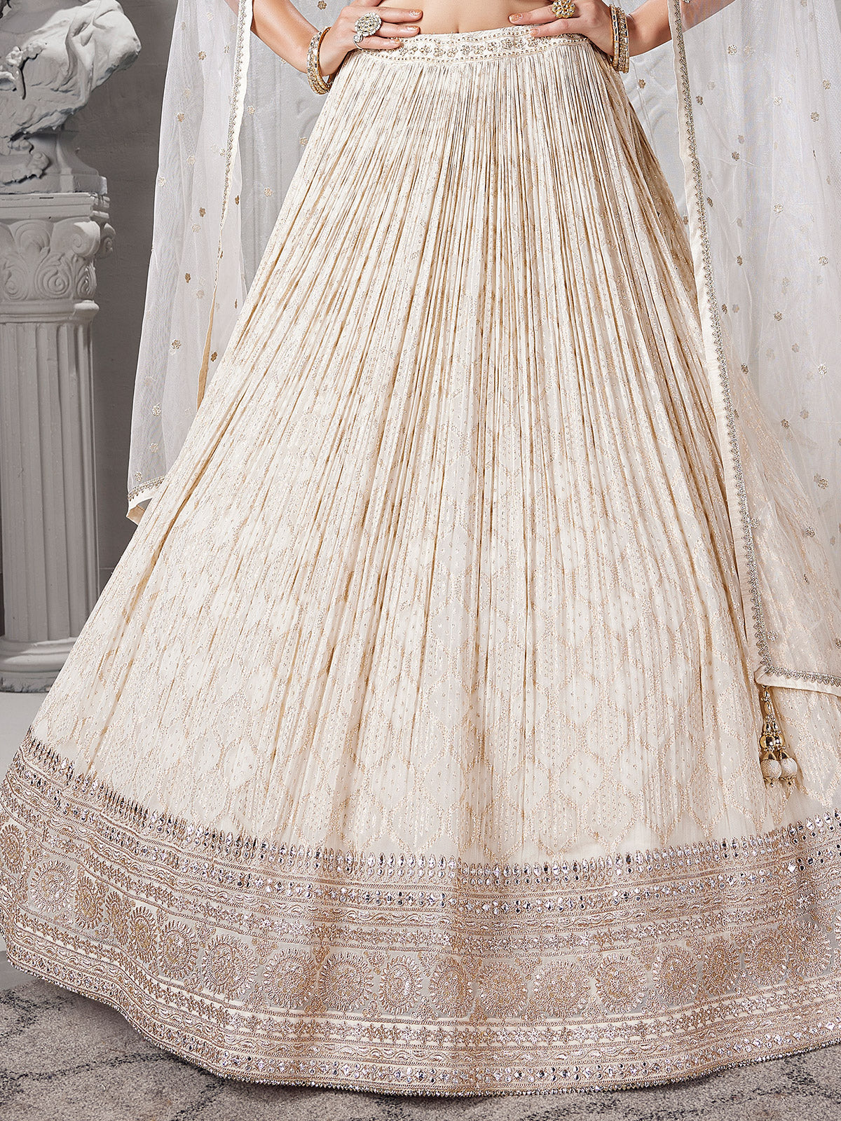Cream gota and diamond lehenga choli