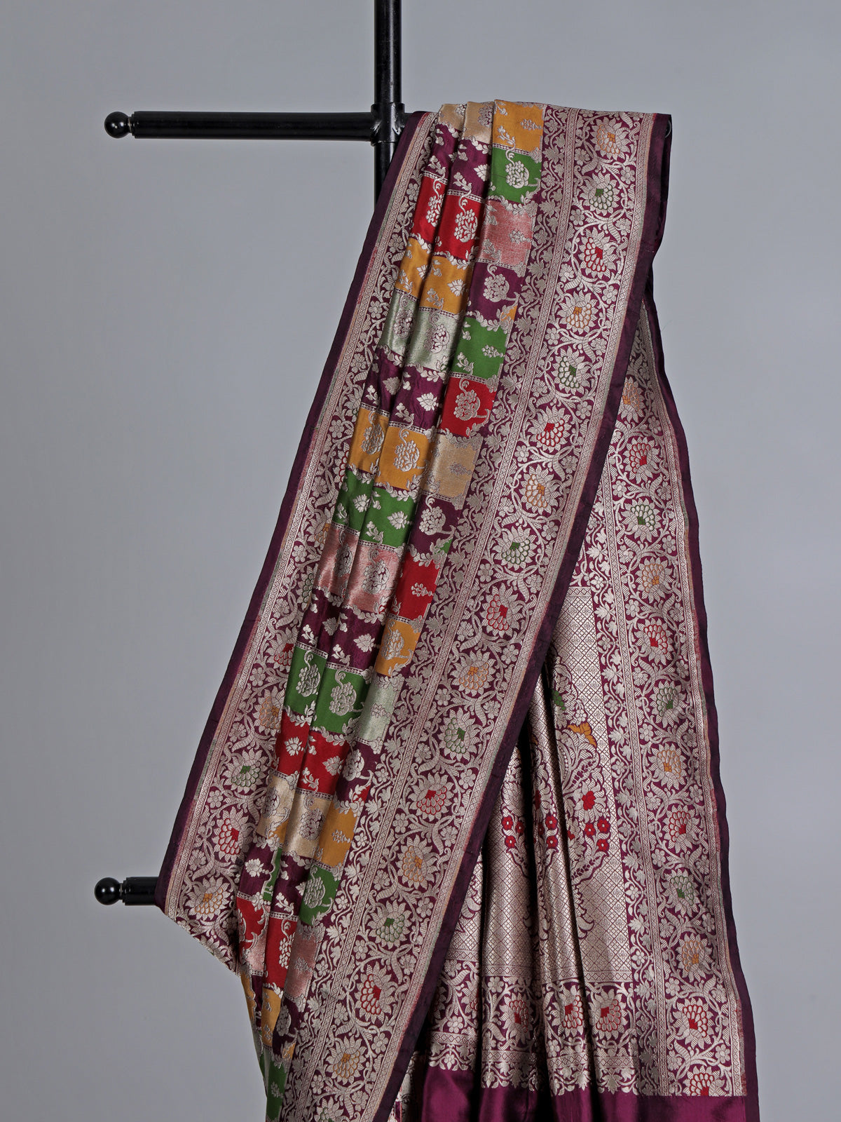 Wine zari motif banarasi silk saree