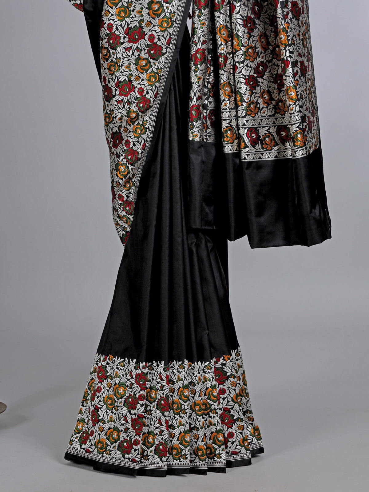 Black embroidered banarasi silk saree