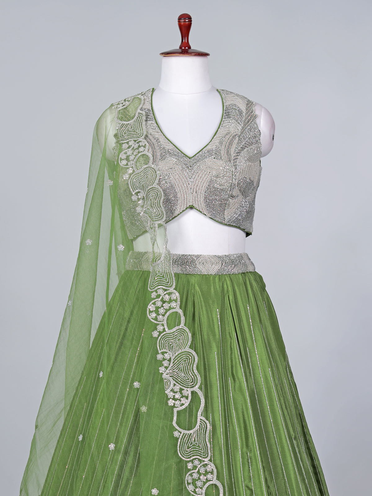Mehendi green satin silk embellished lehenga choli