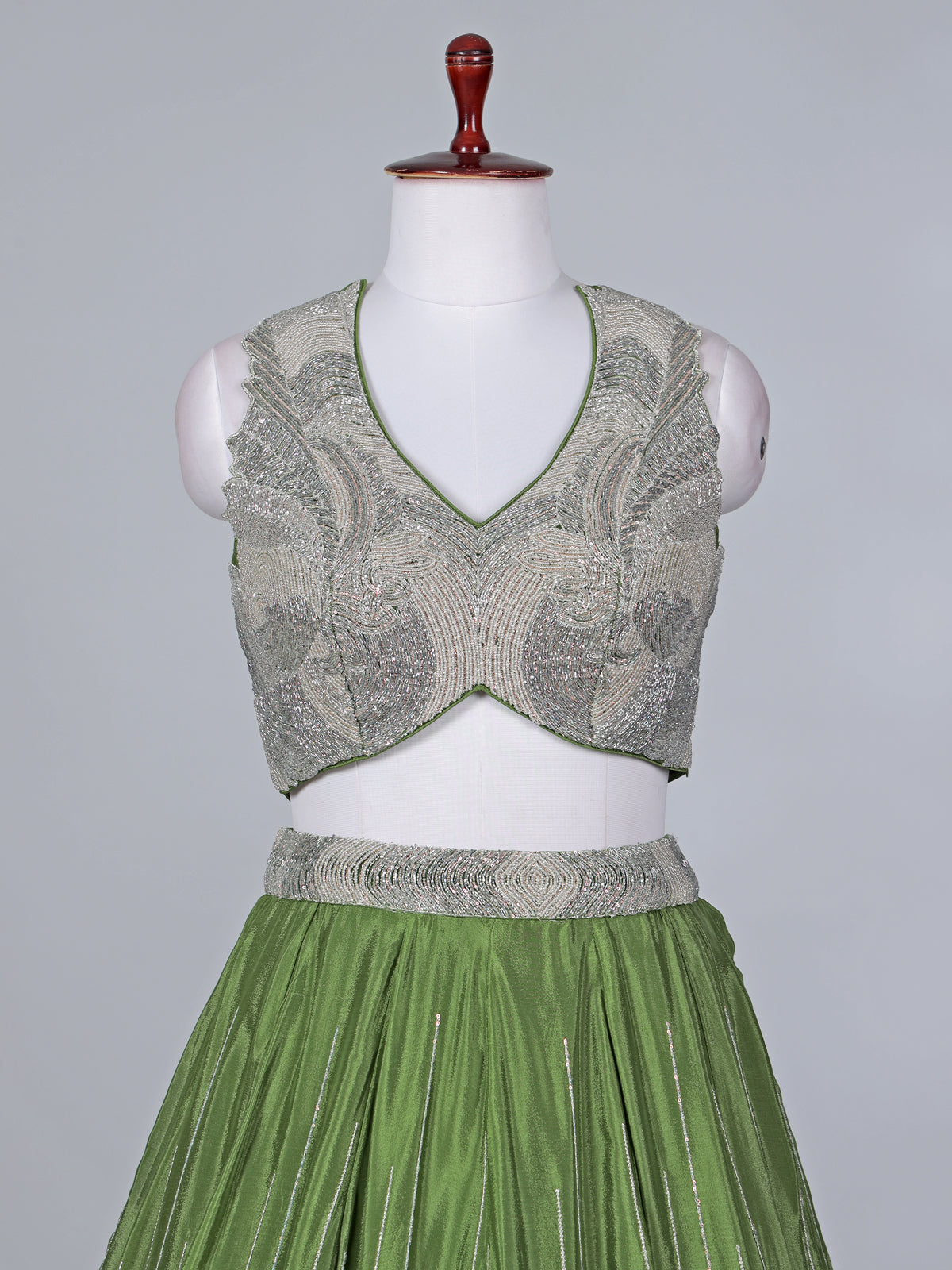 Mehendi green satin silk embellished lehenga choli