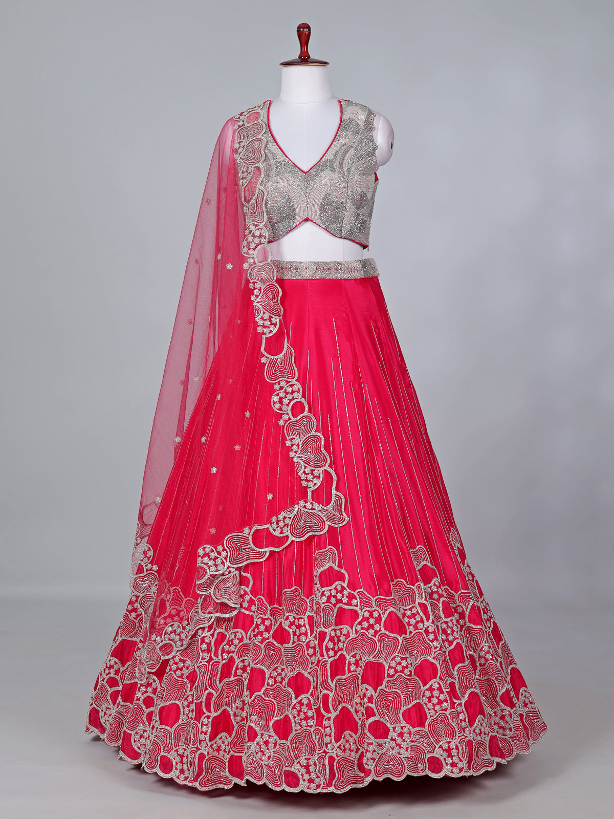 Magenta satin silk designer lehenga choli