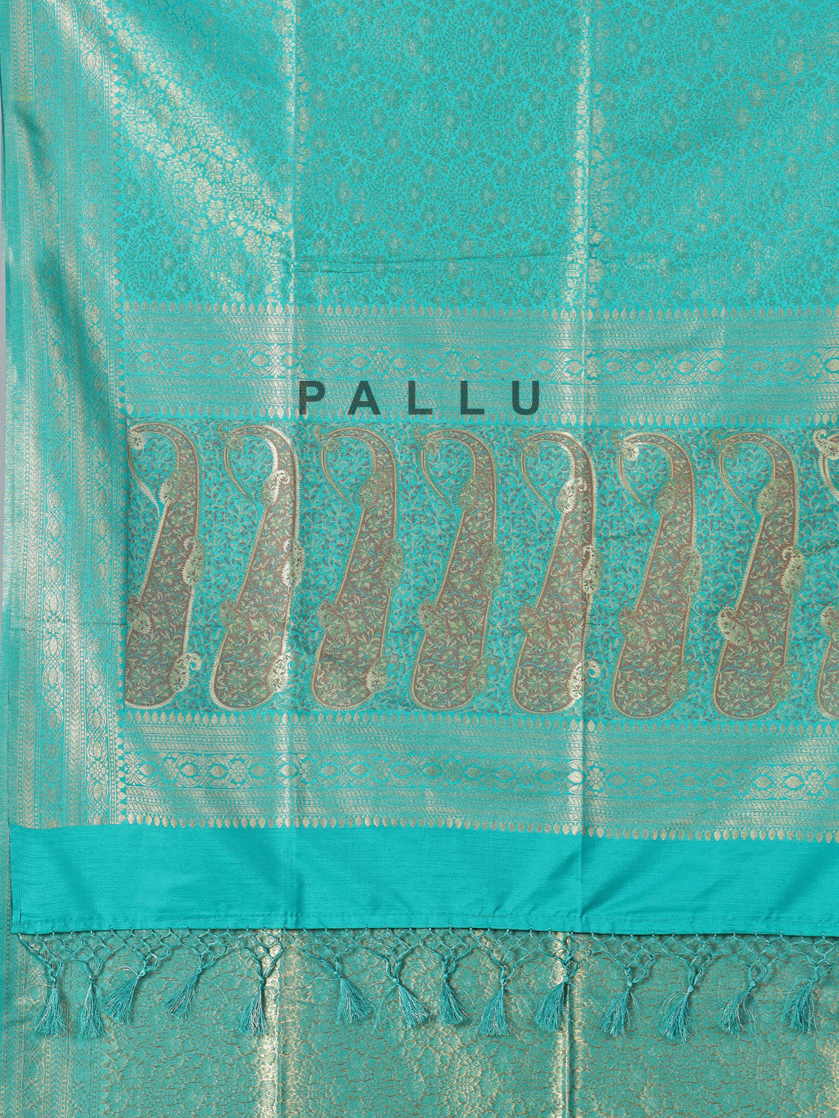 Aqua blue zari worked saree in semi silk