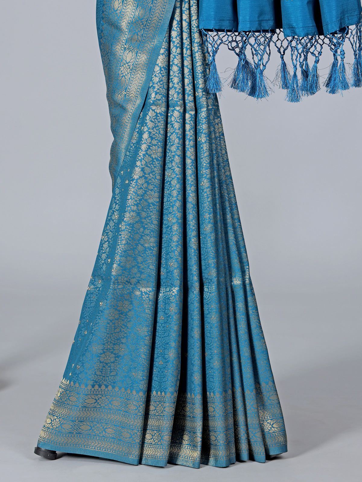 Blue semi silk zari work classic saree