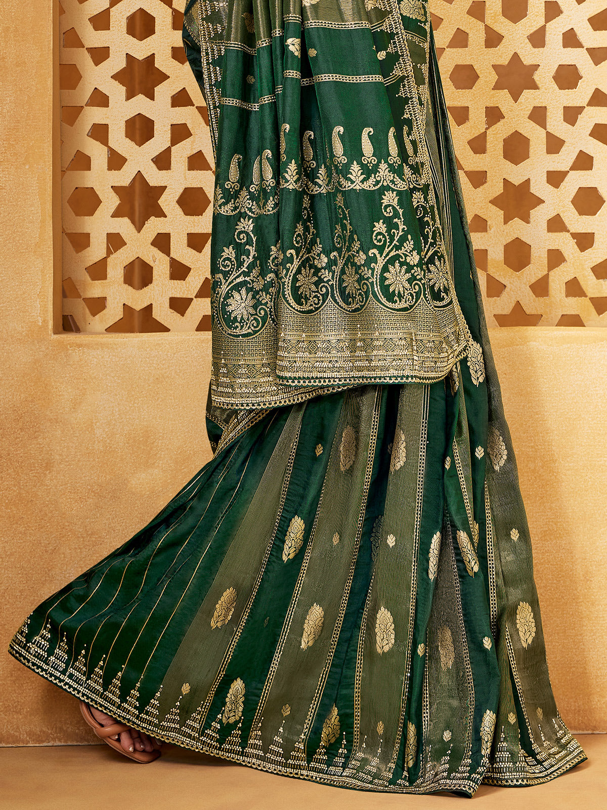 Green viscose embellished festive wear saree