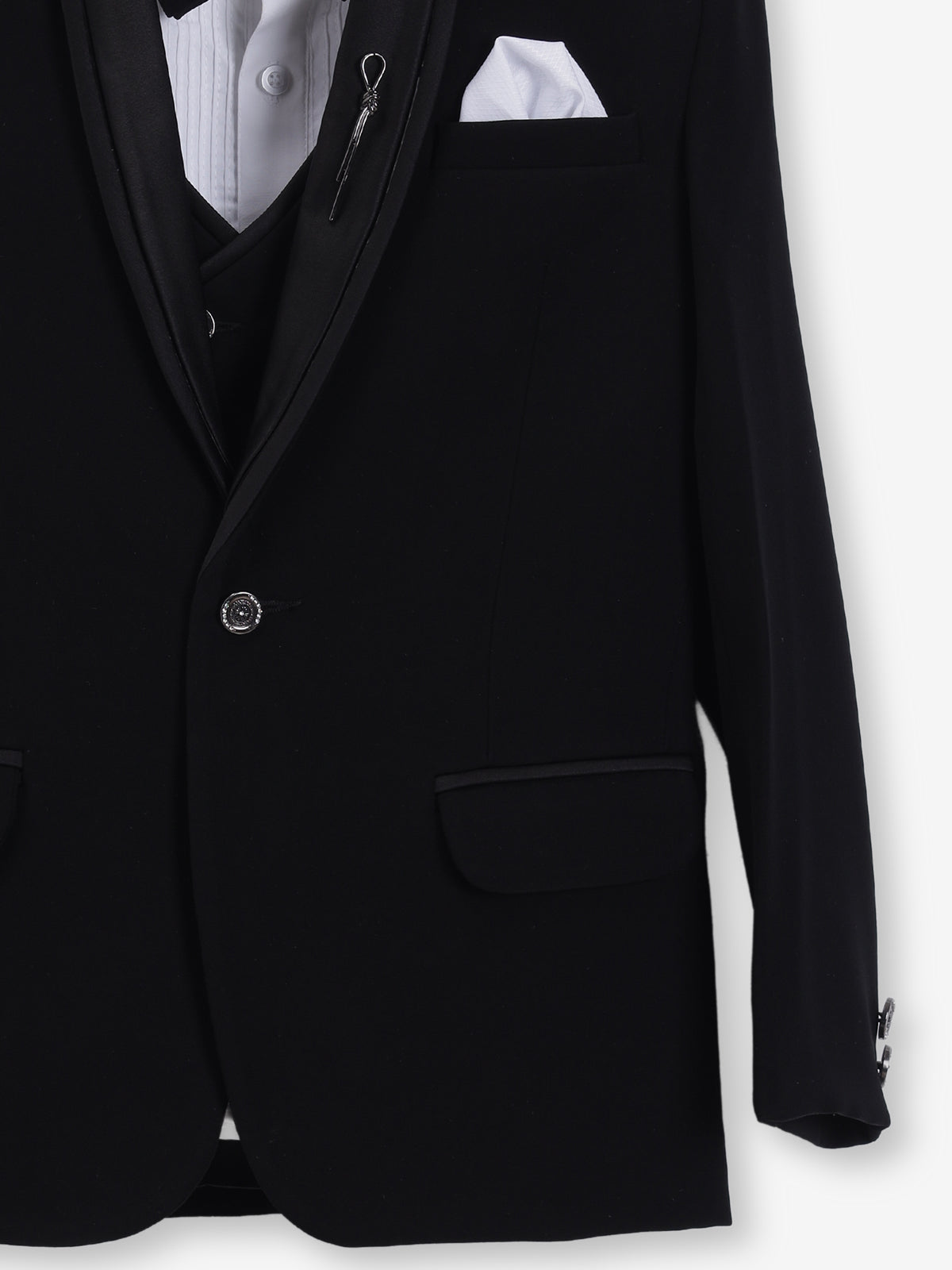 Black terry rayon solid one button boys coat suit