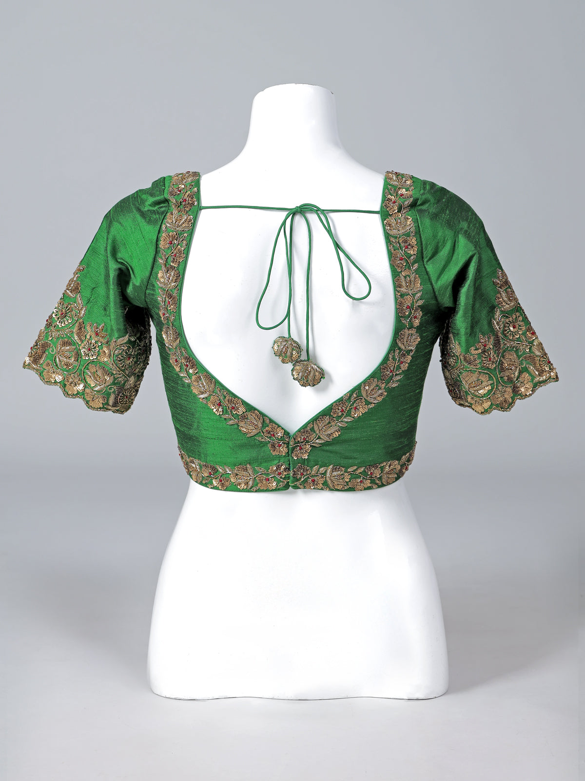 Green raw silk zardosi work sweetheart blouse
