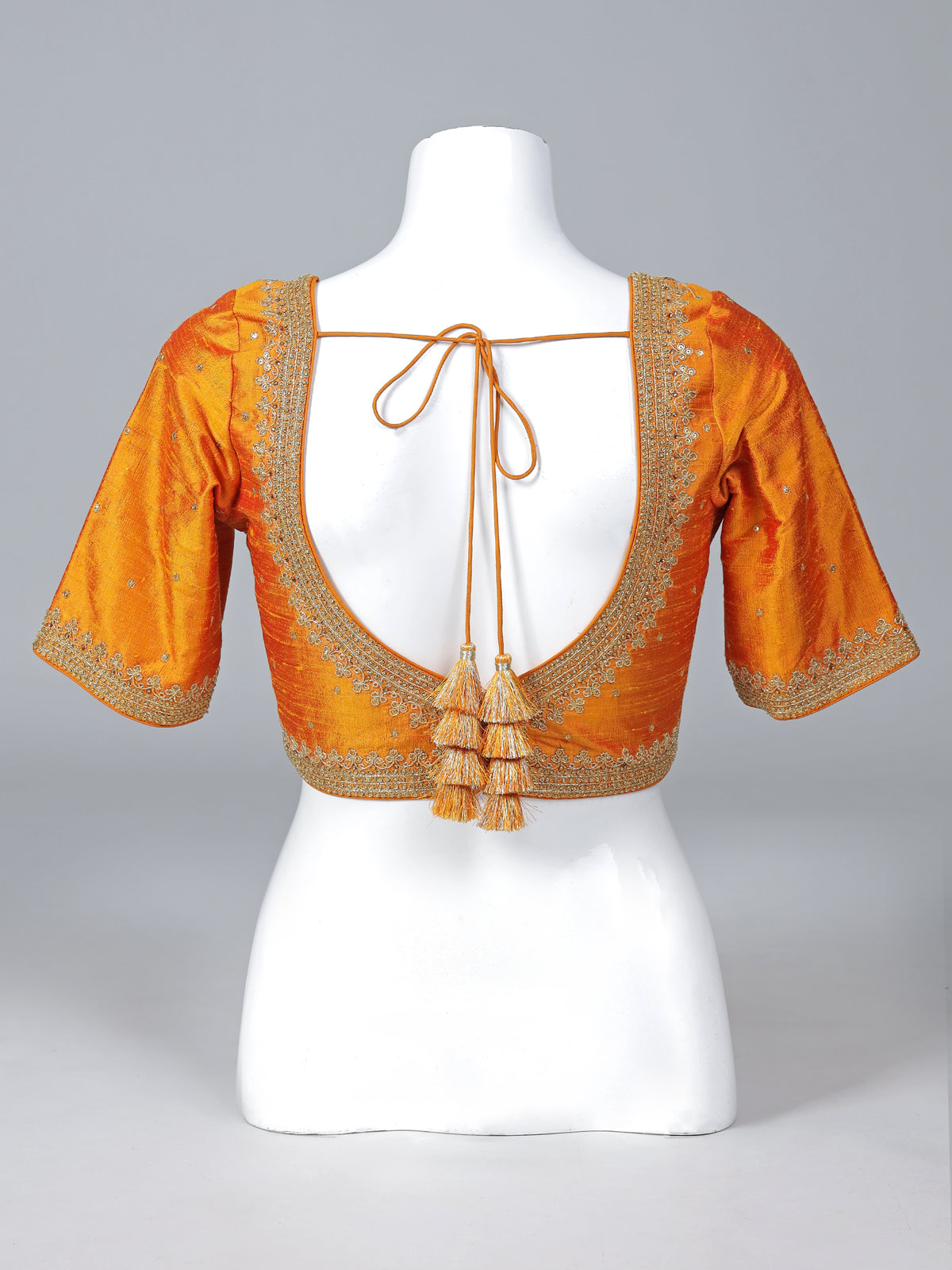 Mustard yellow raw silk stone work blouse