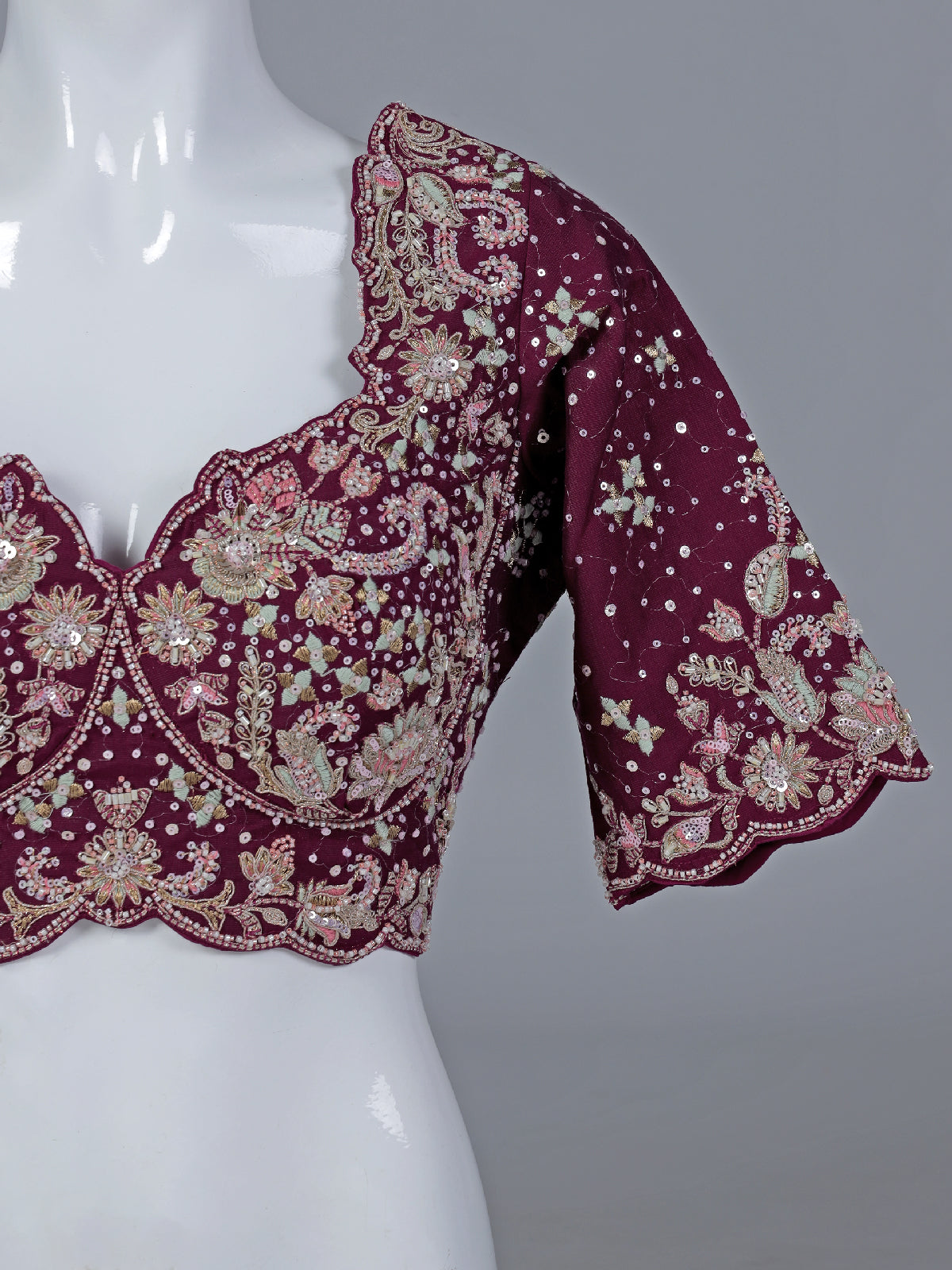 Maroon art silk blouse for wedding wear saree and lehenga
