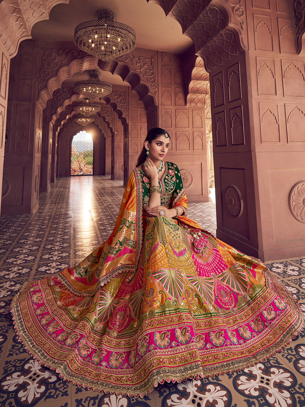Multicolor wedding wear silk lehenga choli in banarasi silk