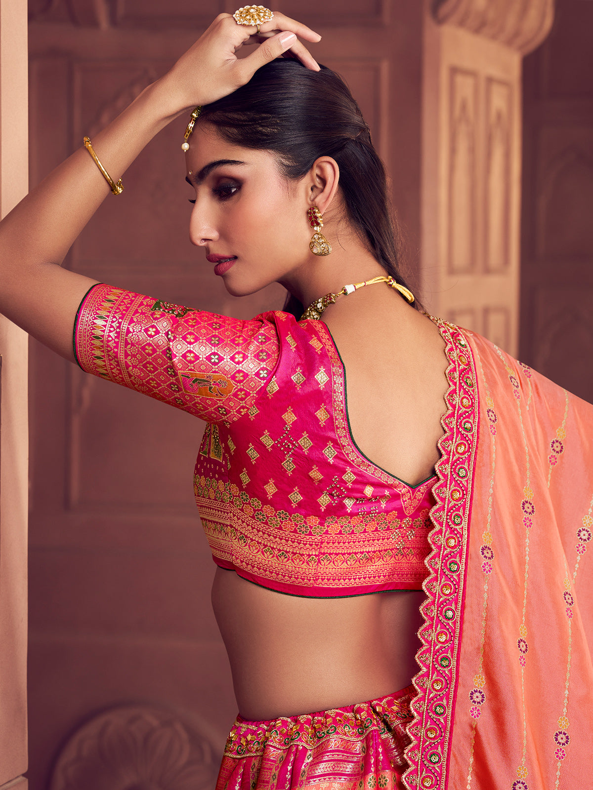 pink wedding wear silk lehenga choli in banarasi silk