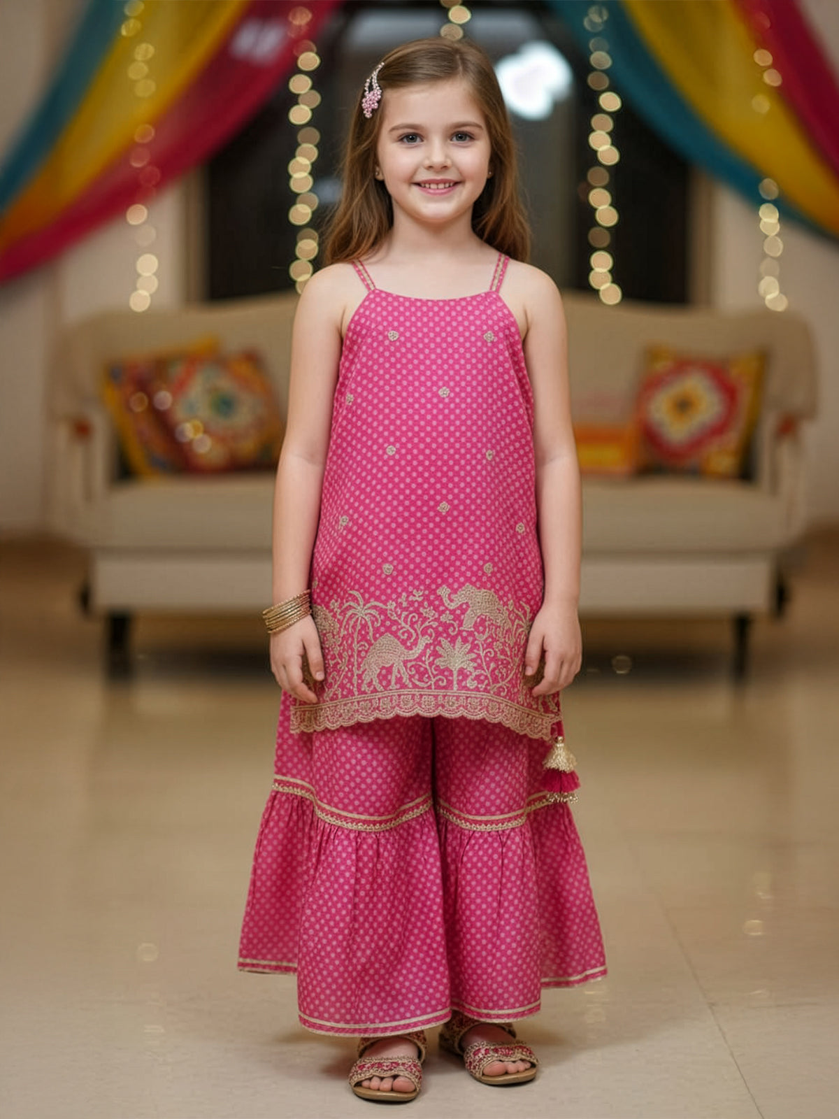 Pink silk shara suit with print