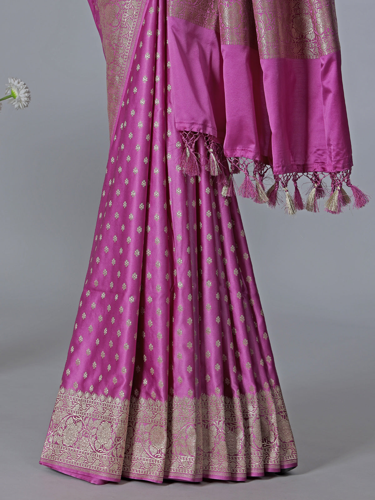 Lavender purple zari work semi silk saree