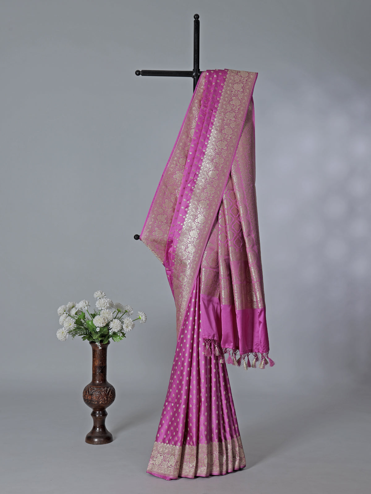 Lavender purple zari work semi silk saree