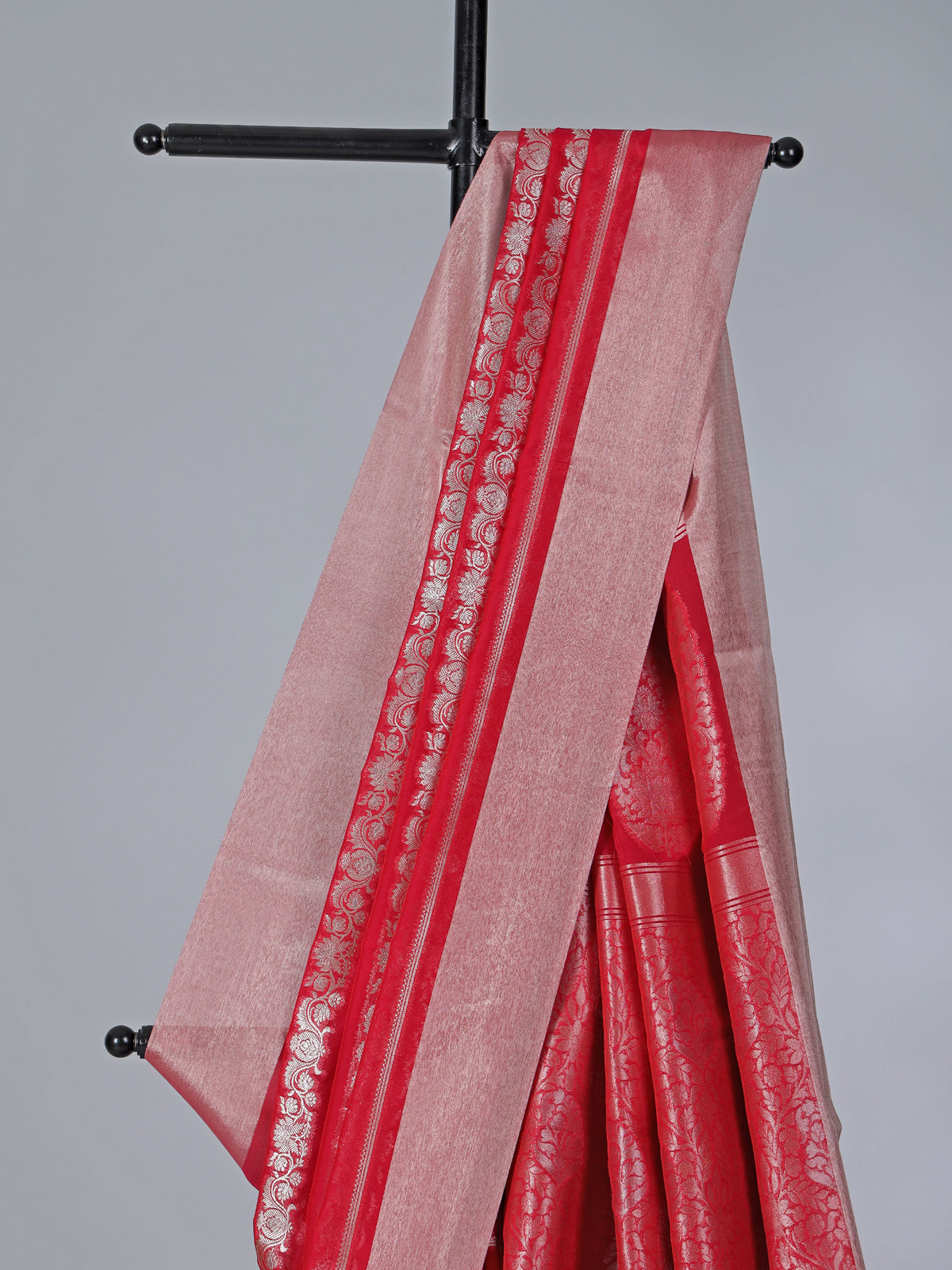 Red art silk zari work saree for celebrations