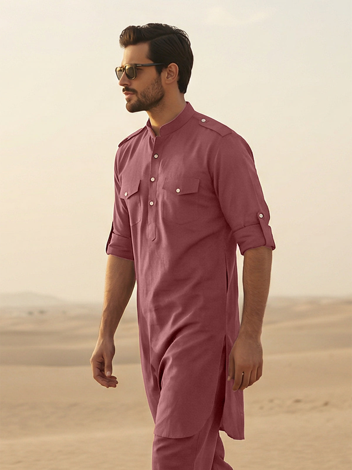 Wine luxurious mandarin collar pathani