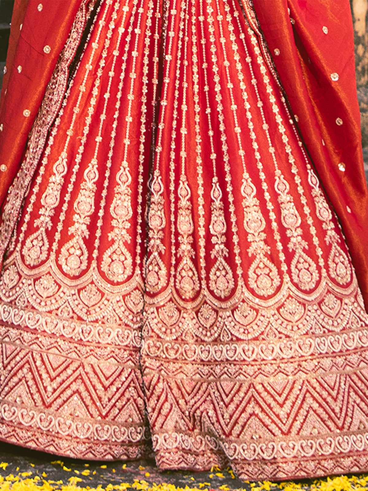 Red raw silk bridal lehenga choli set