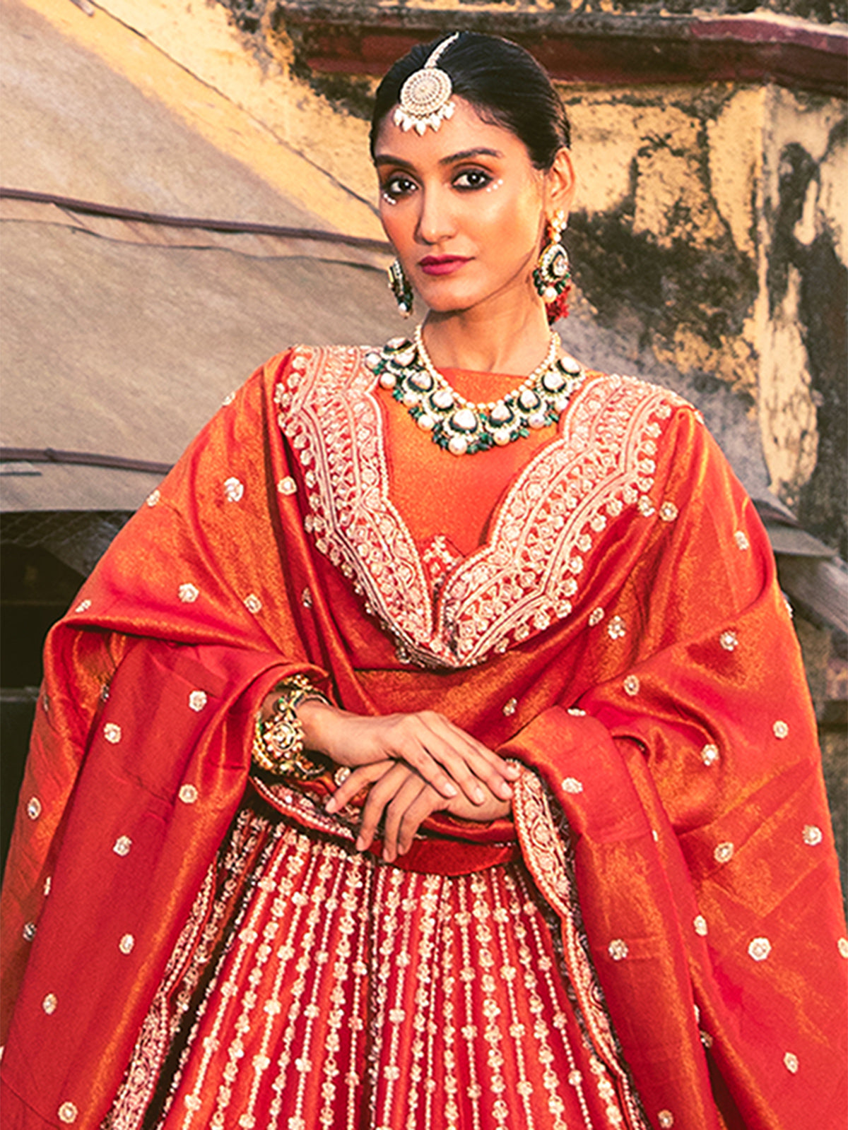 Red raw silk bridal lehenga choli set