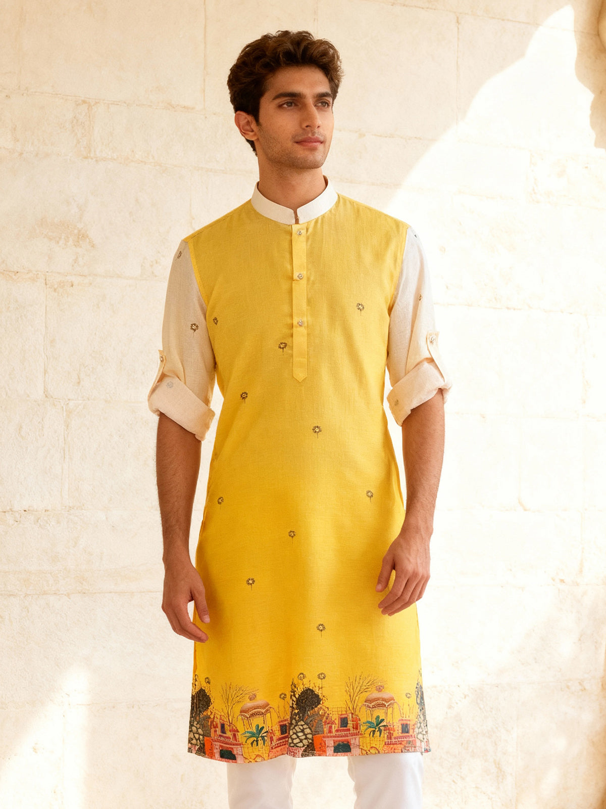 Yellow embellished festive kurta set