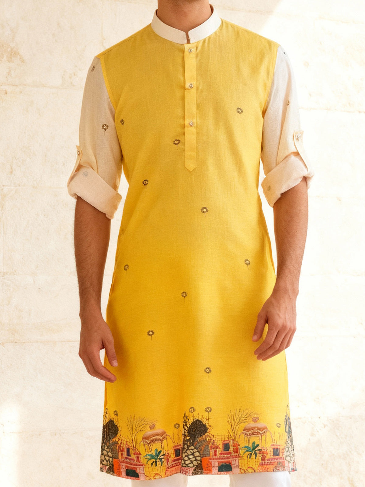 Yellow embellished festive kurta set