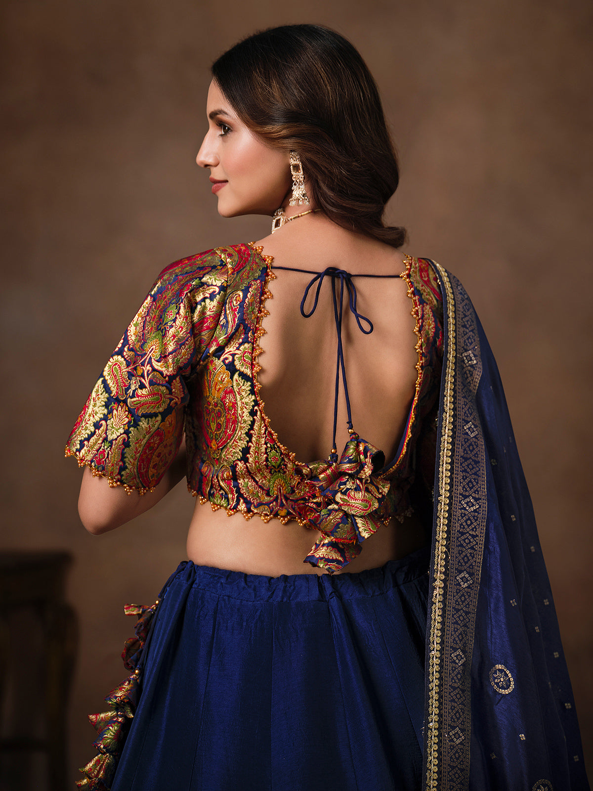 Royal blue crepe zari lehenga choli