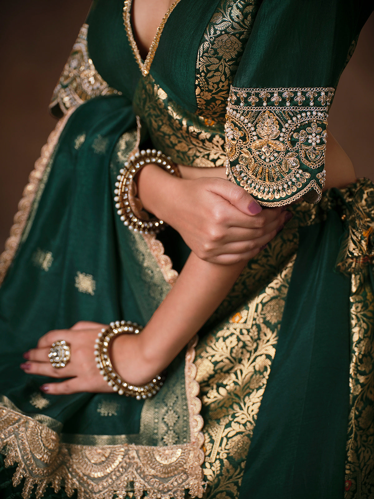 Bottle green banarasi silk heavy lehenga choli