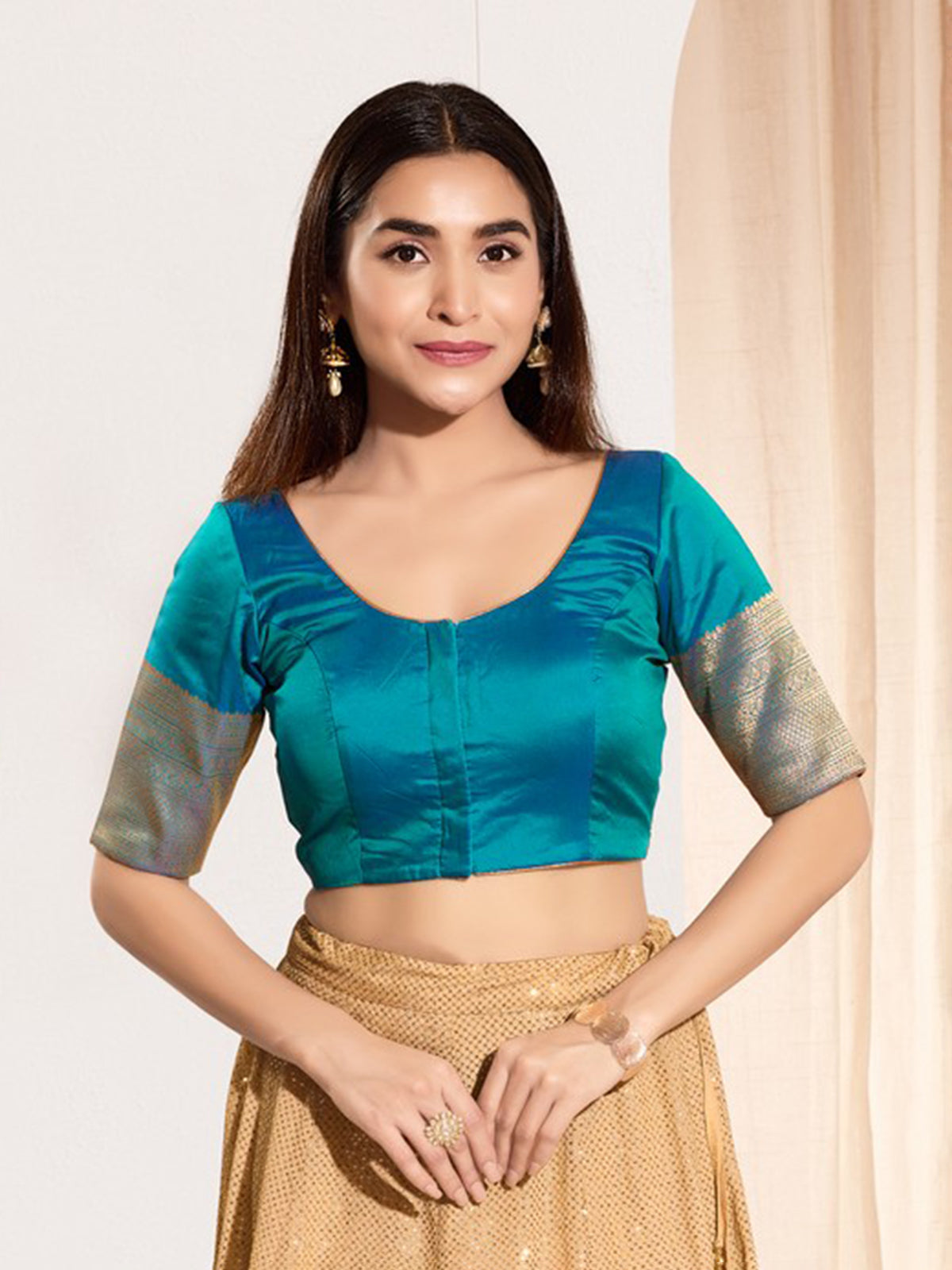 Aqua blue zari tafeta silk blouse