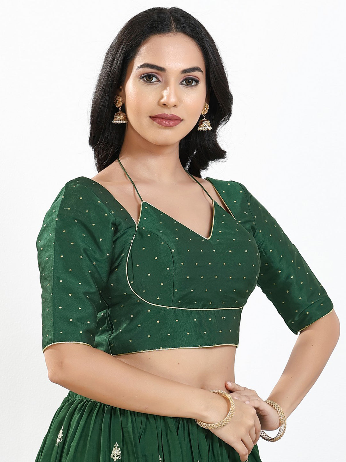 Bottle green zari brocade sweetheart blouse