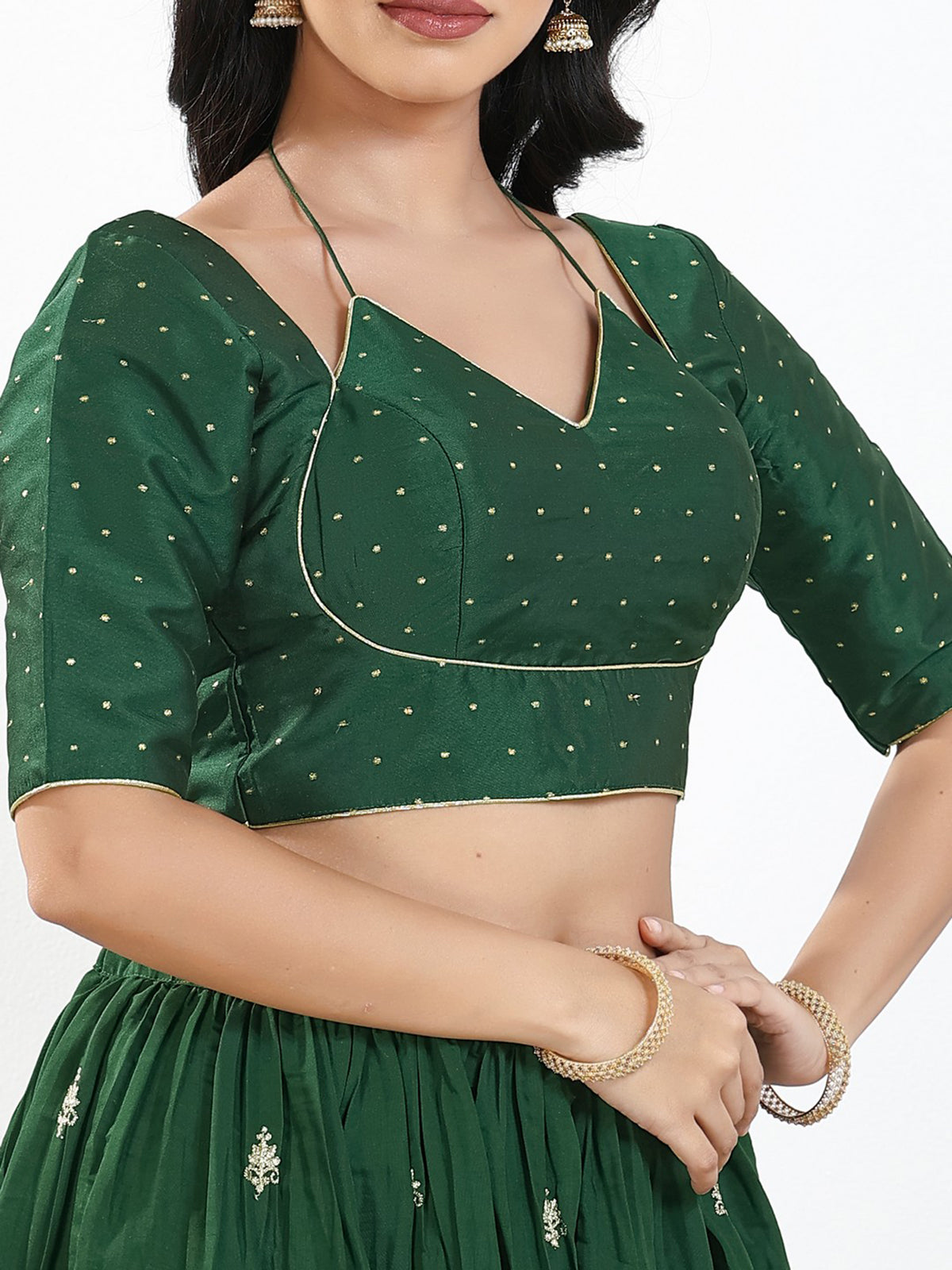 Bottle green zari brocade sweetheart blouse