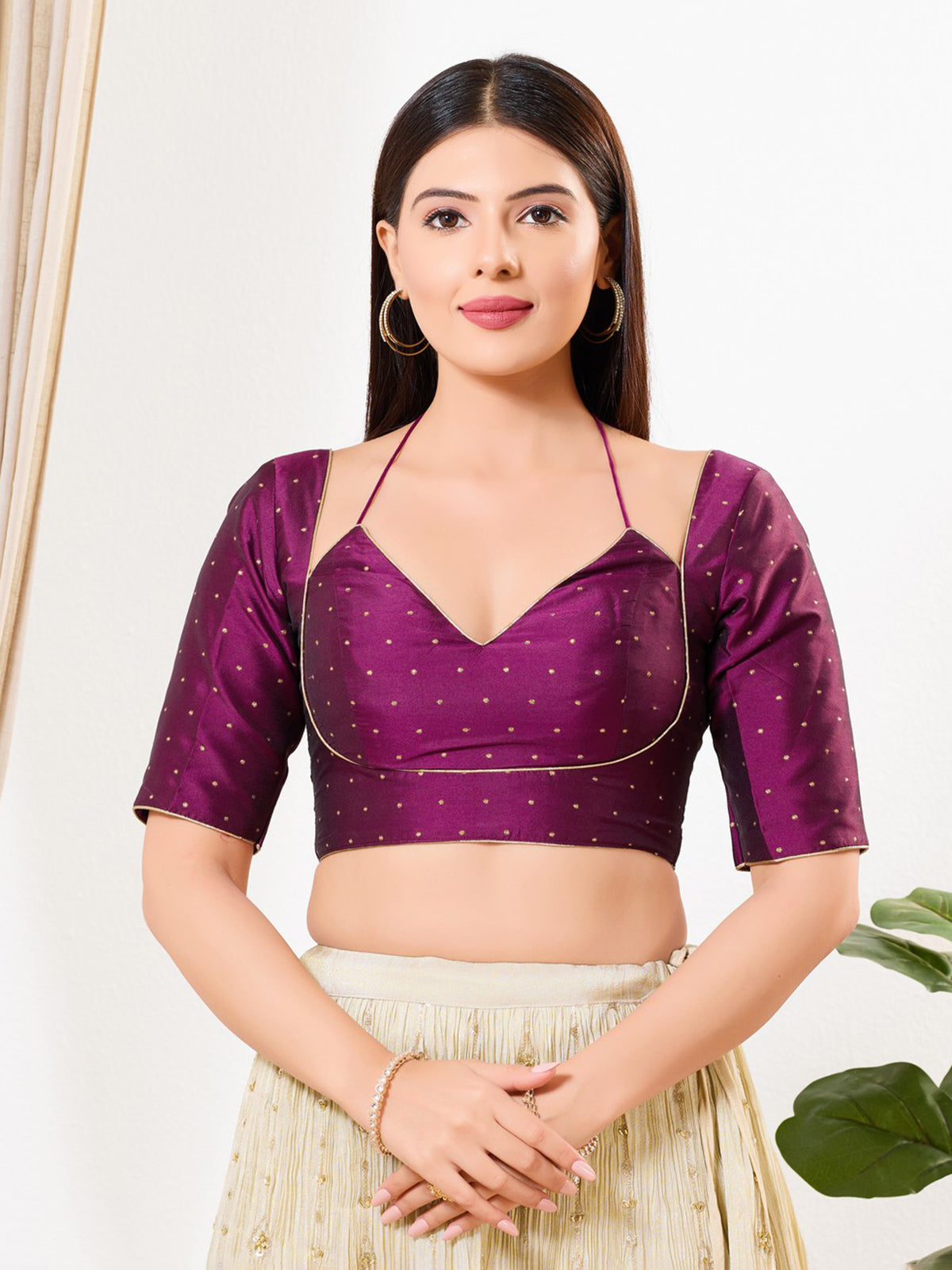 Purple zari brocade ready made blouse