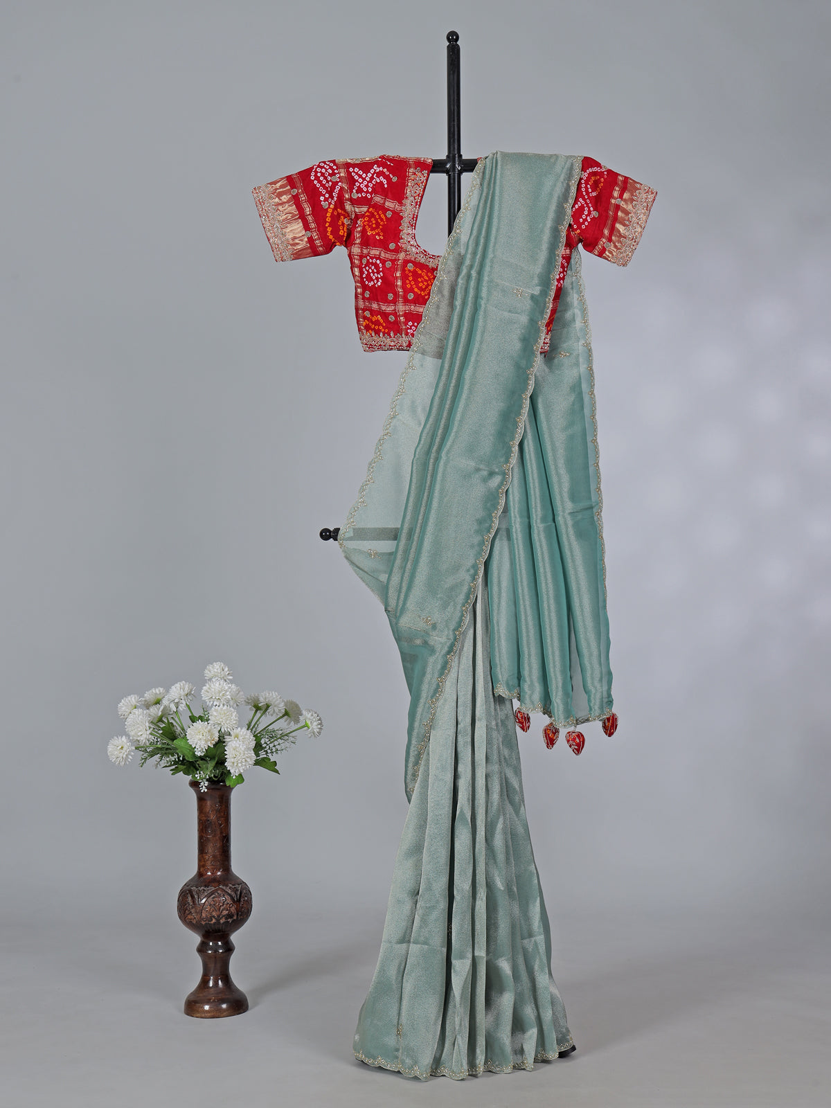 Mint blue tissue silk zardosi weaving saree